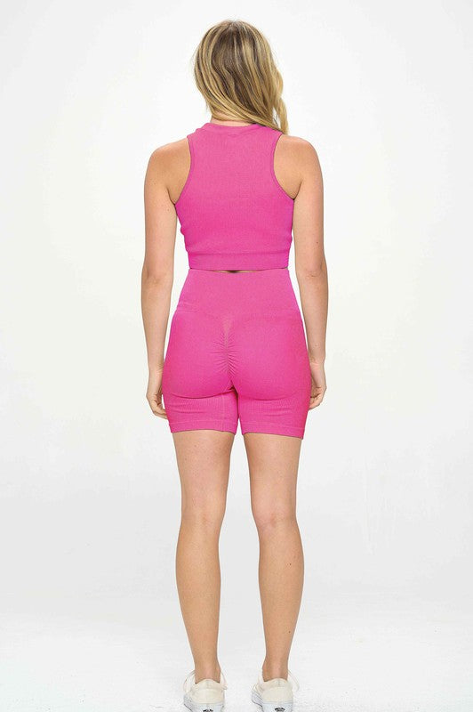 Seamless Sleeveless Top And Biker Shorts Set