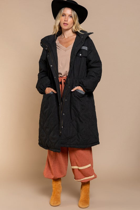 Long Padded Jacket With Hoodie