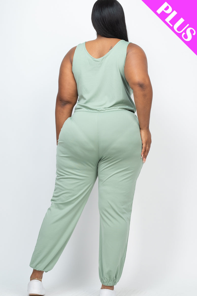 Plus Elasticized Waist Jogger Jumpsuit