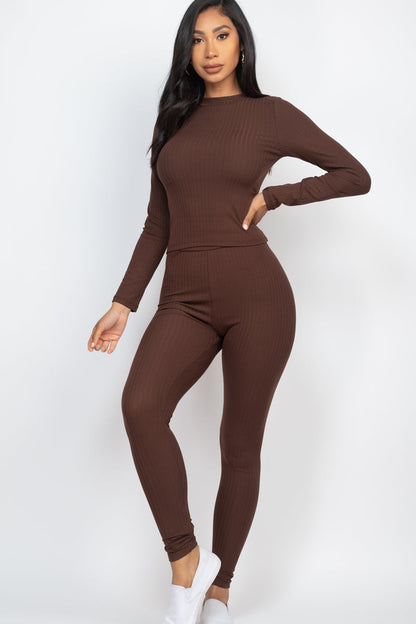 Ribbed Mock Neck Long Sleeve Top & Leggings Set