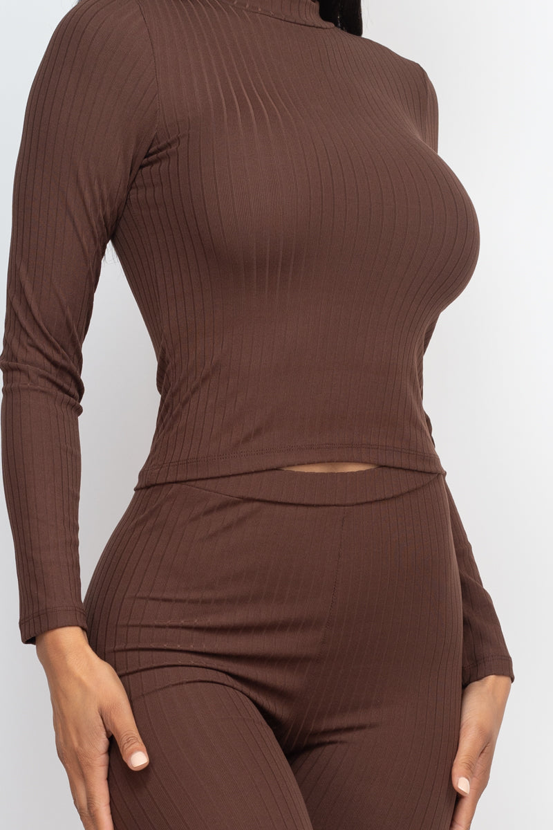 Ribbed Mock Neck Long Sleeve Top & Leggings Set