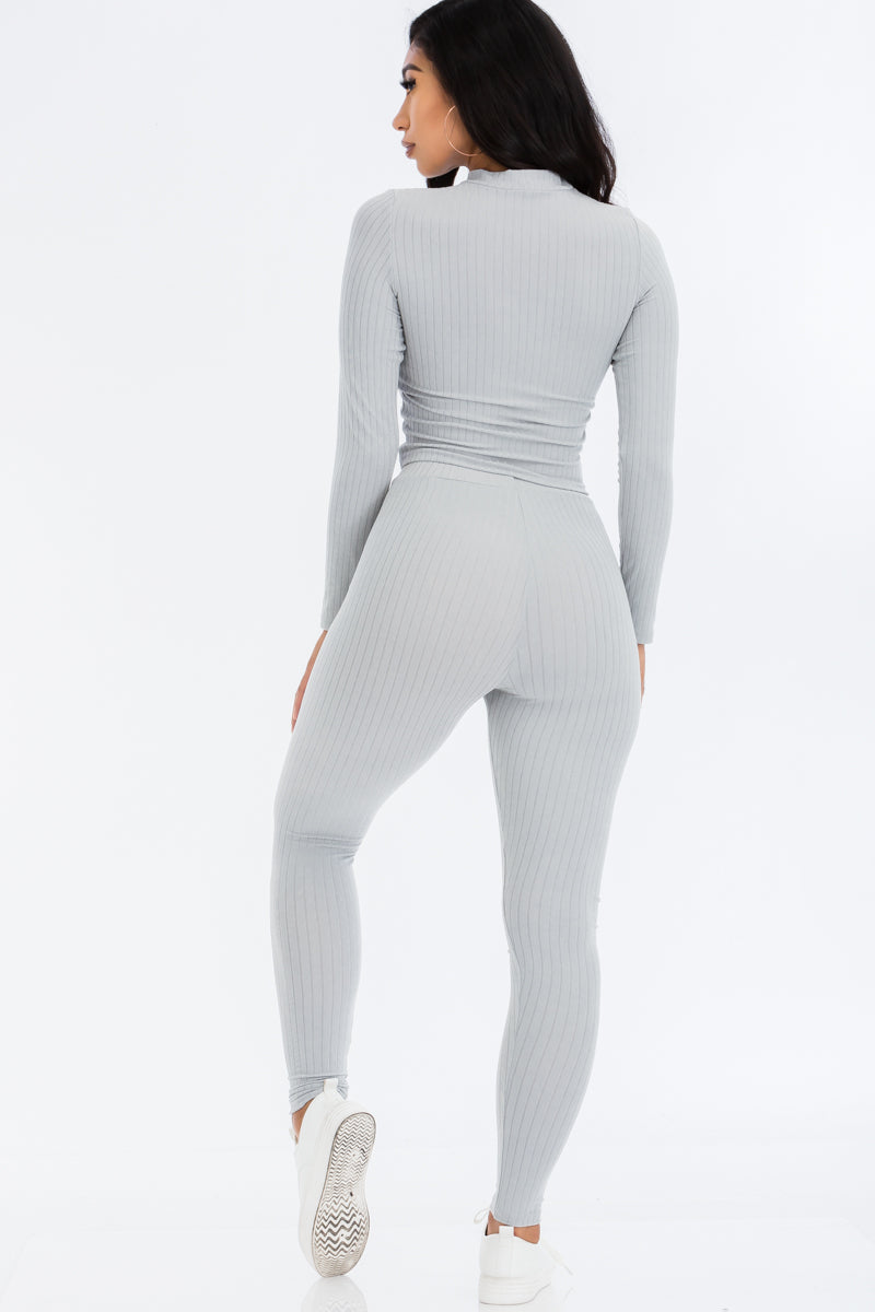 Ribbed Mock Neck Long Sleeve Top & Leggings Set