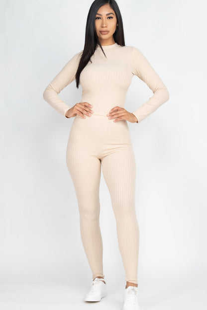 Ribbed Mock Neck Long Sleeve Top & Leggings Set