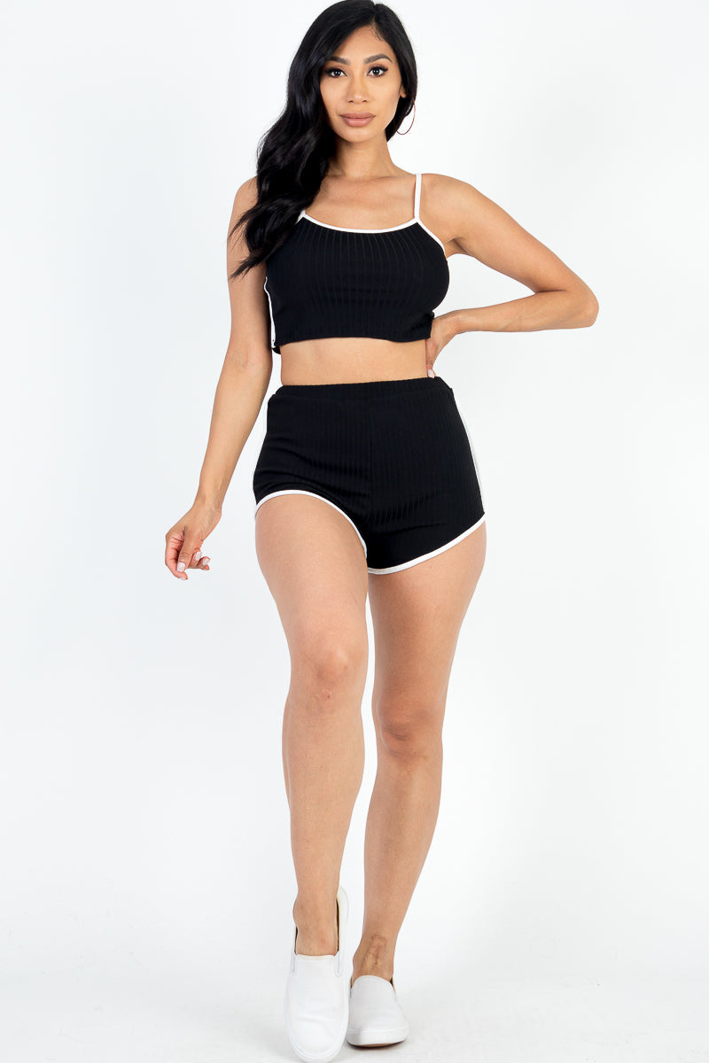 Contrast Trim Crop Cami Top & Shorts Set