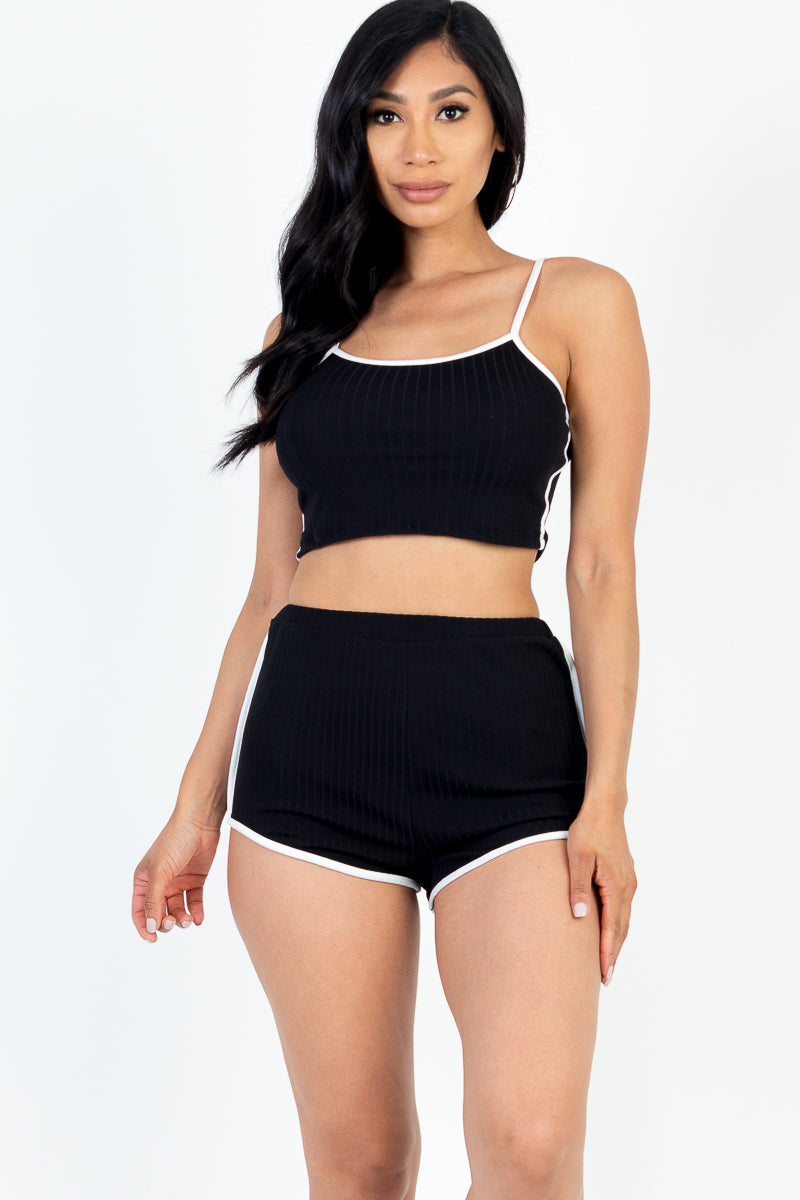 Contrast Trim Crop Cami Top & Shorts Set