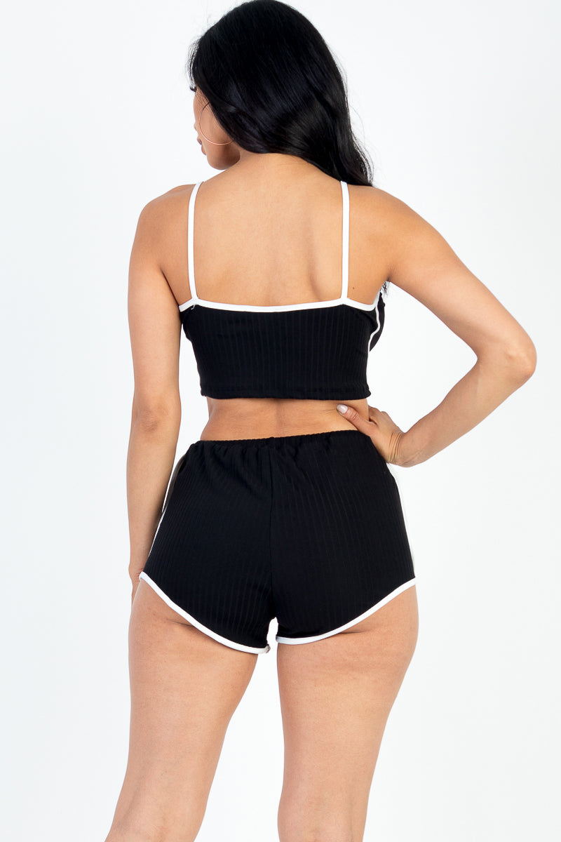 Contrast Trim Crop Cami Top & Shorts Set