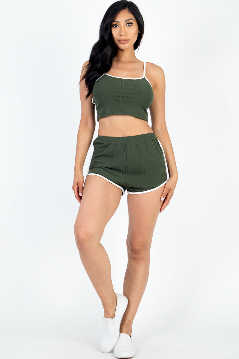 Contrast Trim Crop Cami Top & Shorts Set