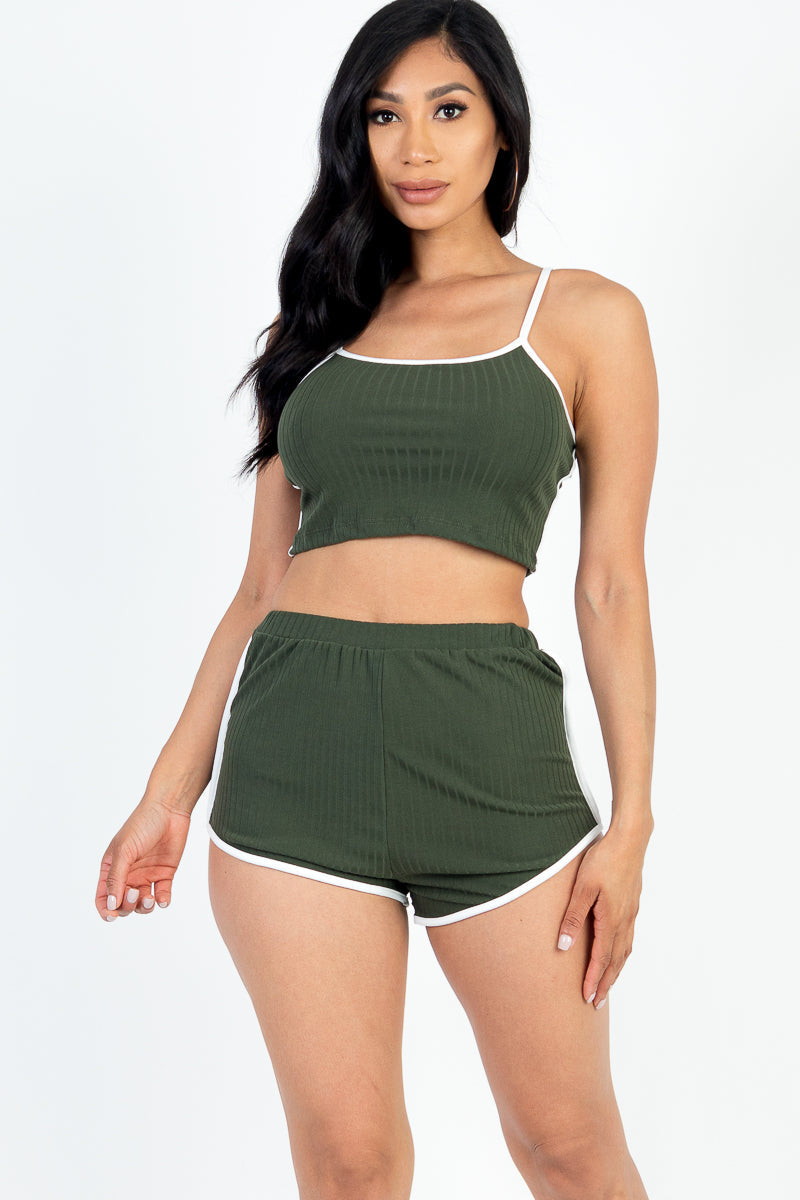 Contrast Trim Crop Cami Top & Shorts Set