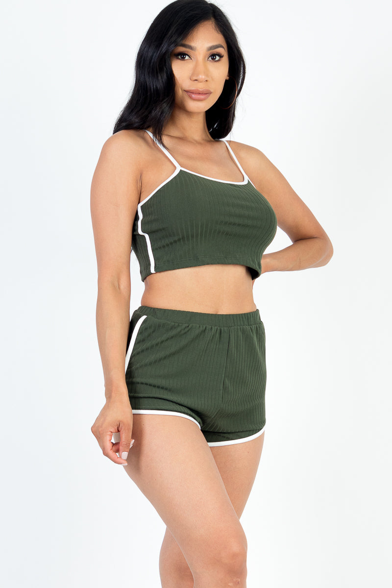 Contrast Trim Crop Cami Top & Shorts Set