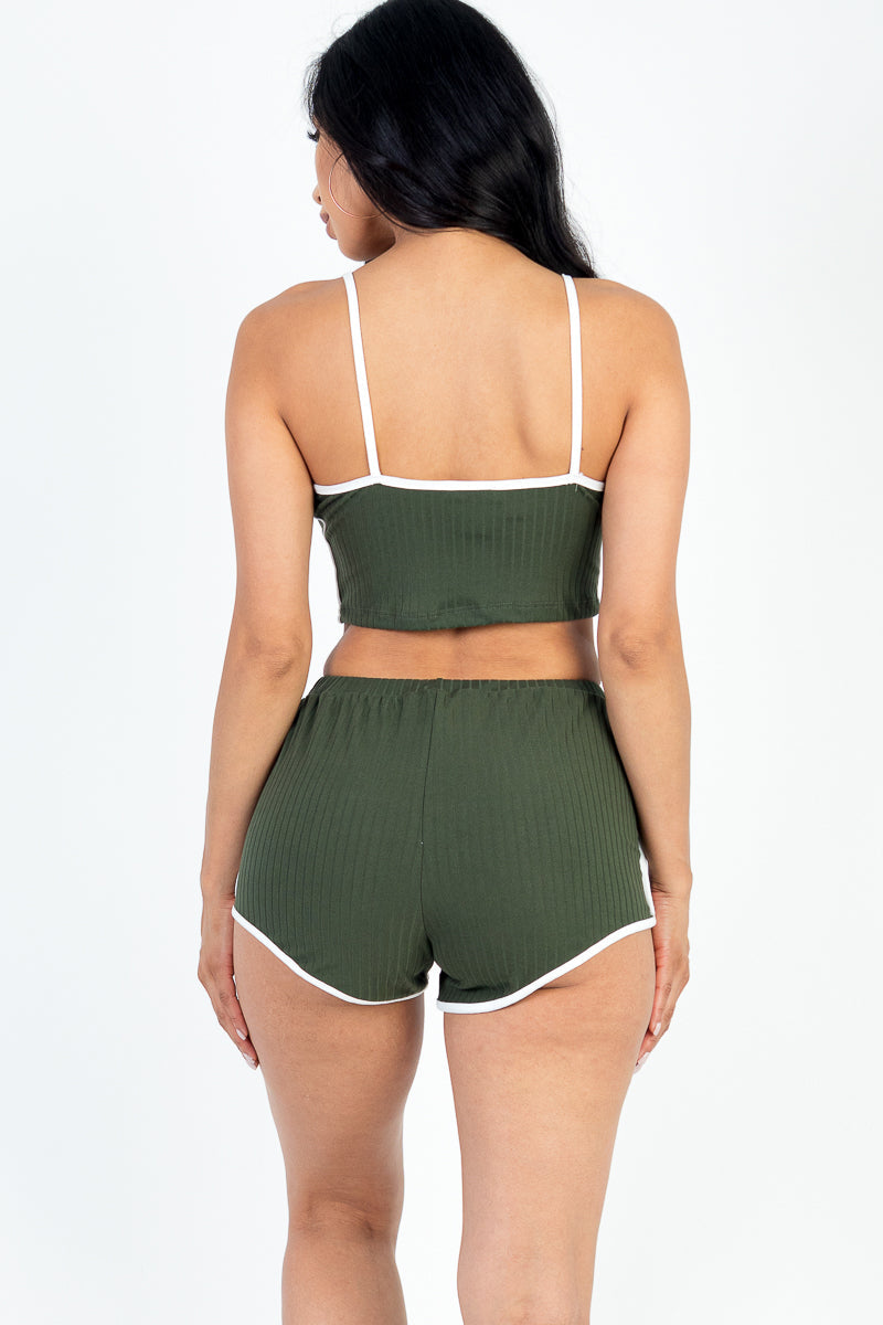 Contrast Trim Crop Cami Top & Shorts Set