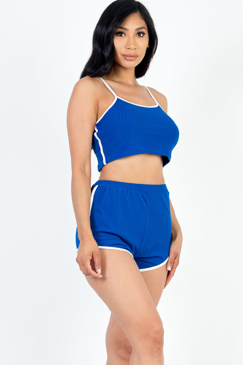 Contrast Trim Crop Cami Top & Shorts Set