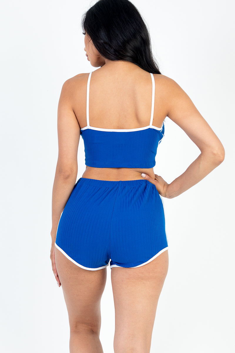 Contrast Trim Crop Cami Top & Shorts Set