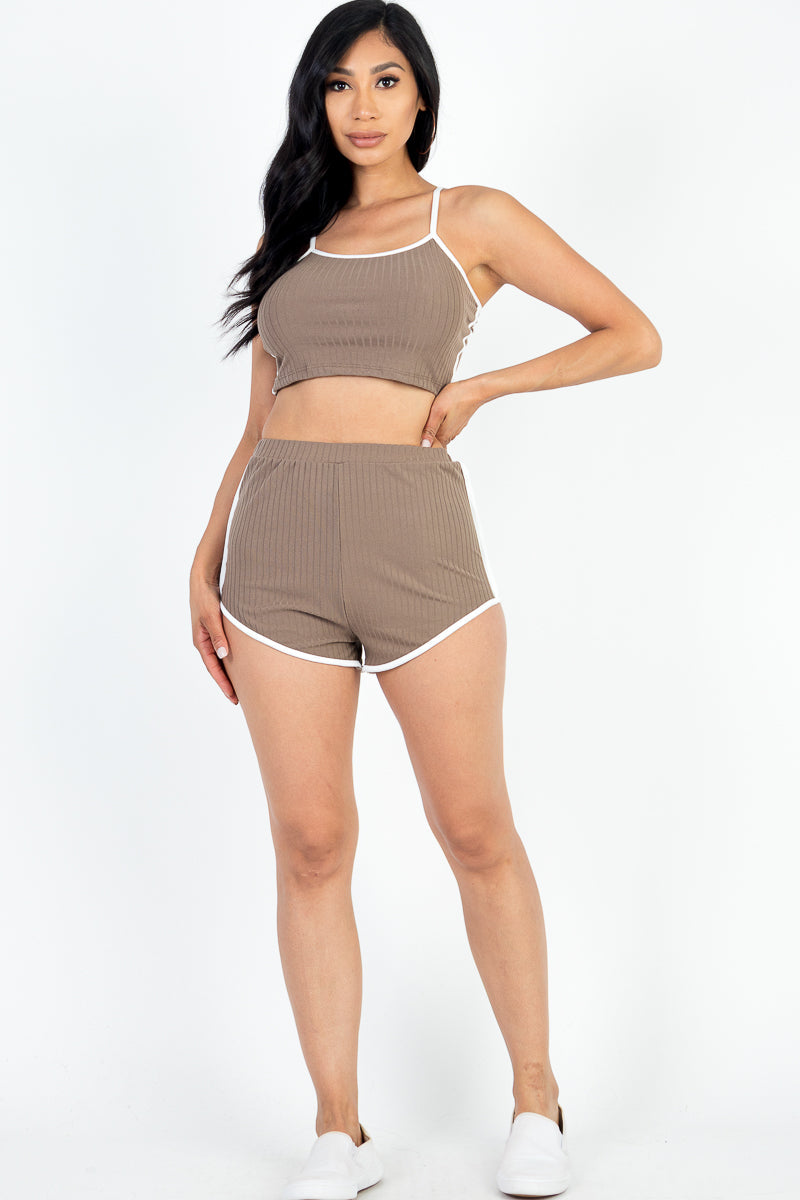 Contrast Trim Crop Cami Top & Shorts Set