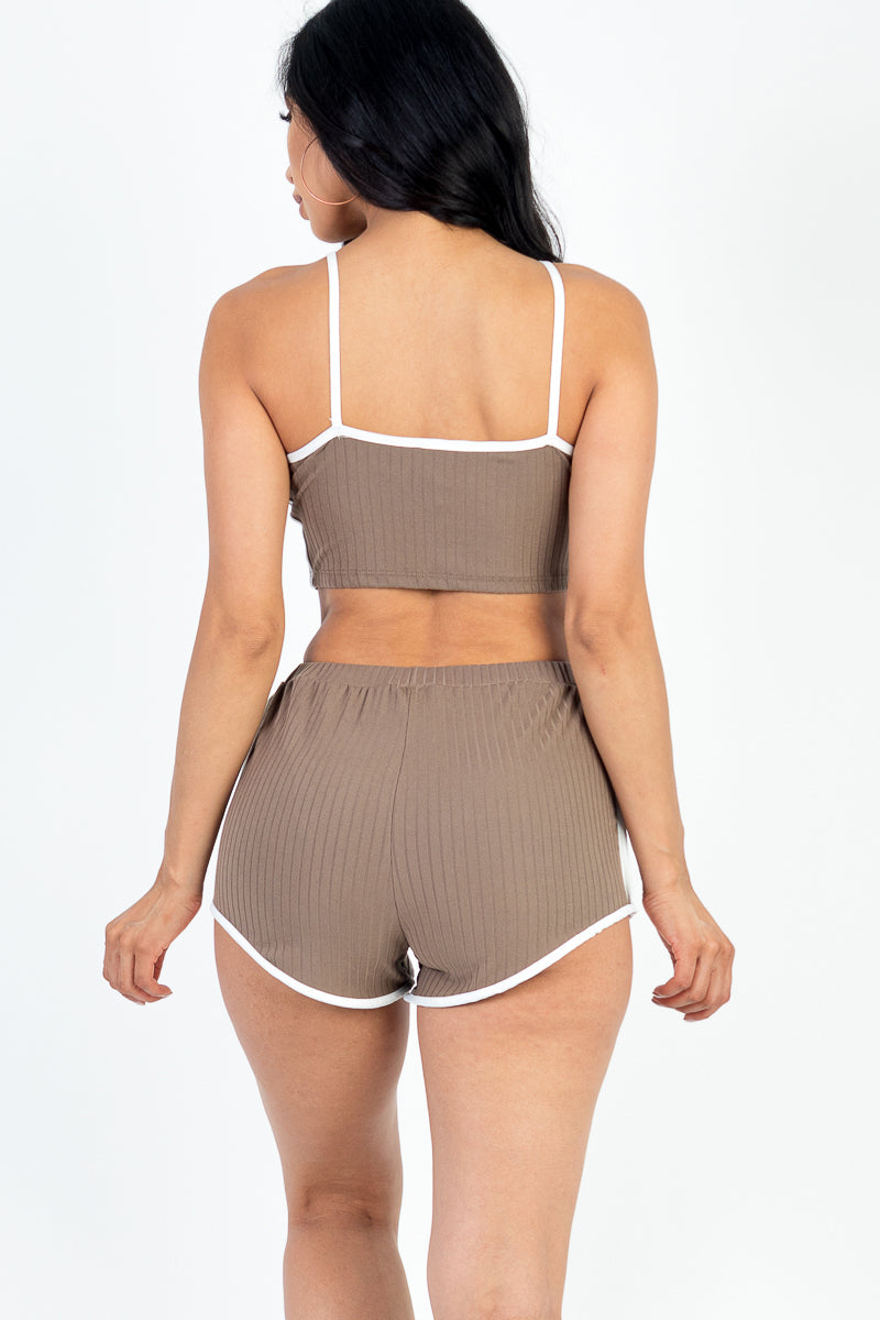 Contrast Trim Crop Cami Top & Shorts Set