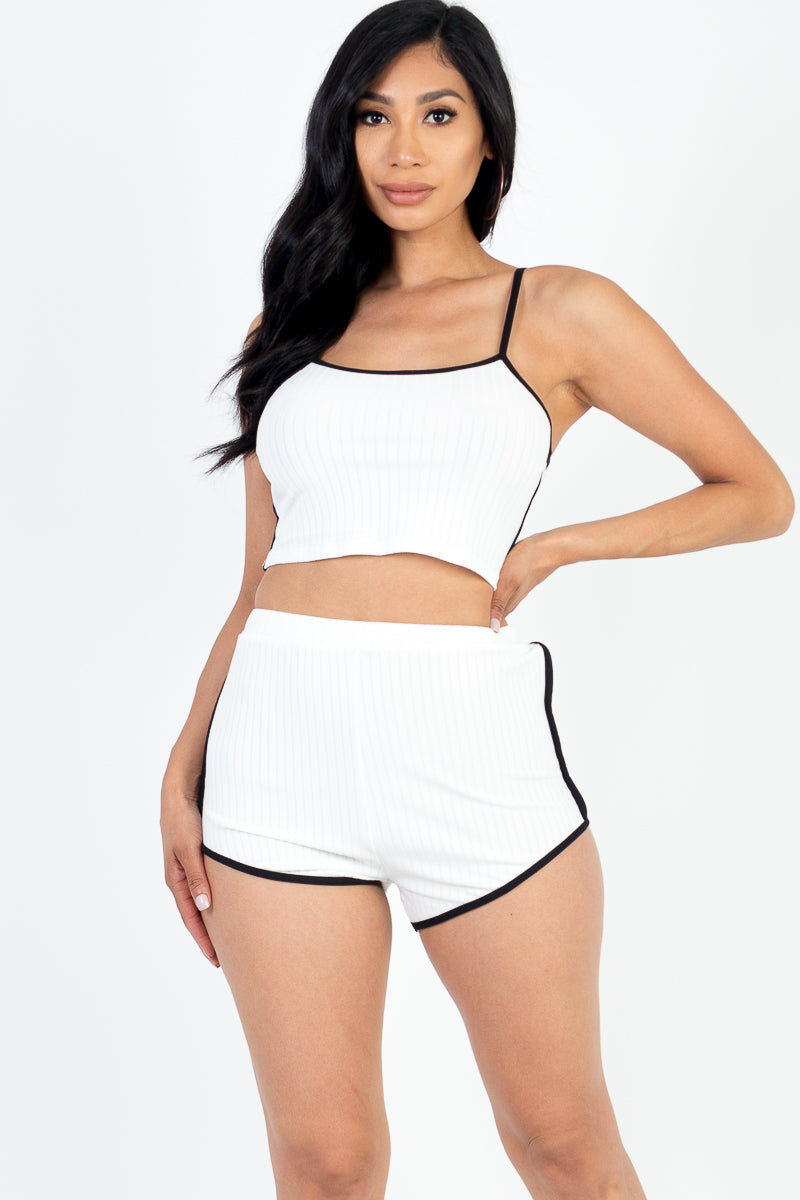 Contrast Trim Crop Cami Top & Shorts Set