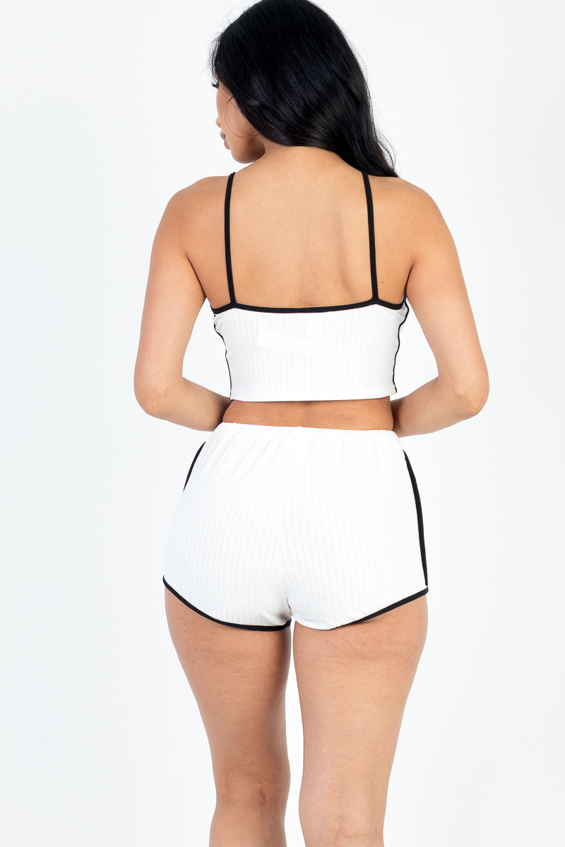 Contrast Trim Crop Cami Top & Shorts Set