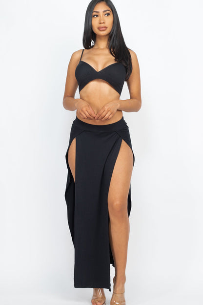 Bra top and side slit maxi skirt