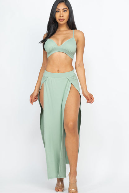 Bra top and side slit maxi skirt