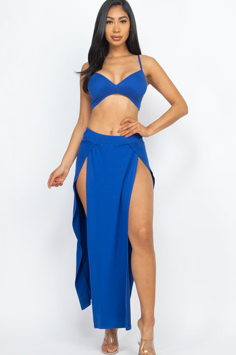 Bra top and side slit maxi skirt