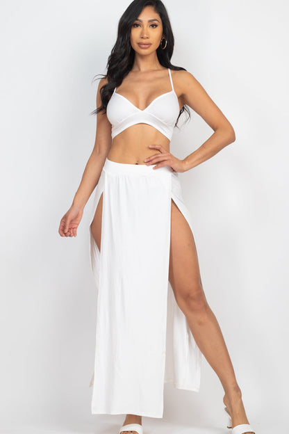 Bra top and side slit maxi skirt