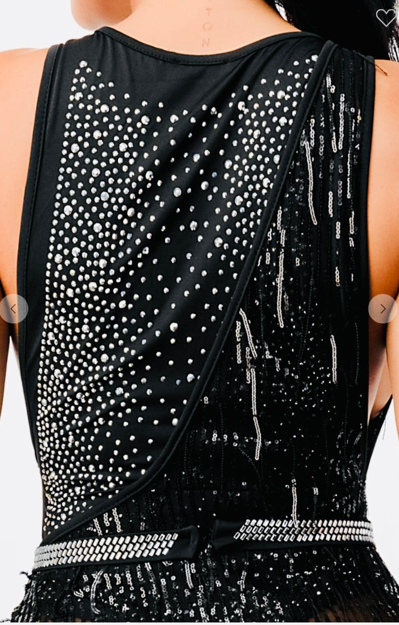 Rhinestones Embellished Unbalance Dress