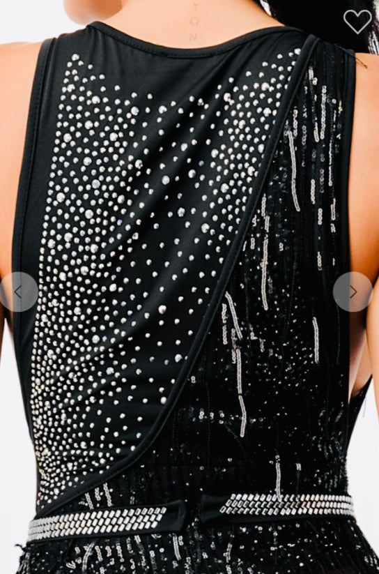 Rhinestones Embellished Unbalance Dress