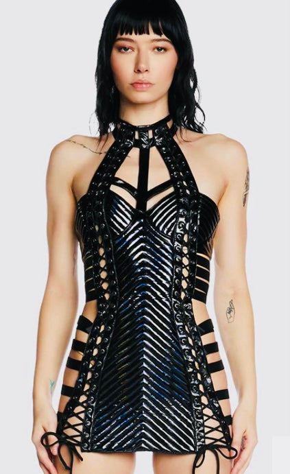 Rude Awakening Mini Dress - Black Holo