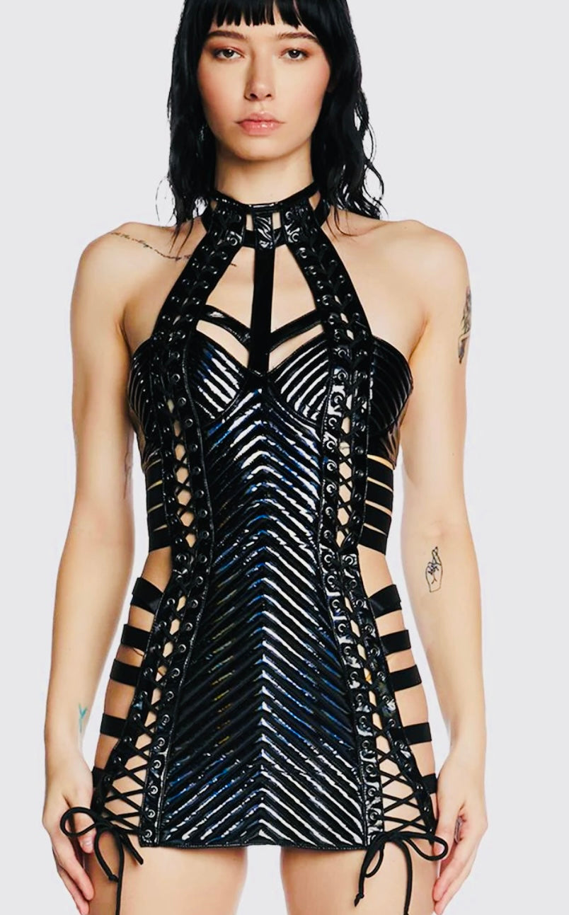 Rude Awakening Mini Dress - Black Holo