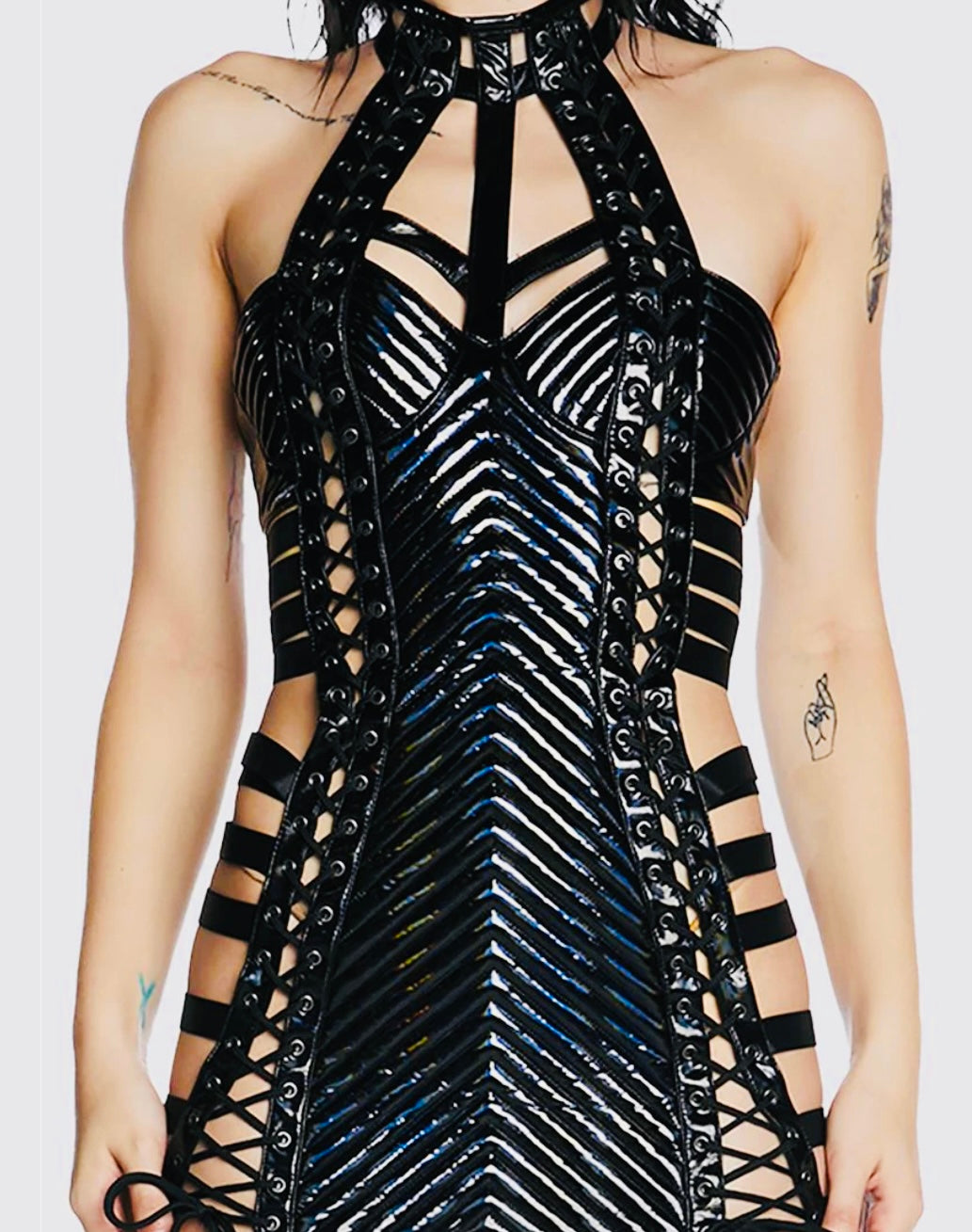 Rude Awakening Mini Dress - Black Holo