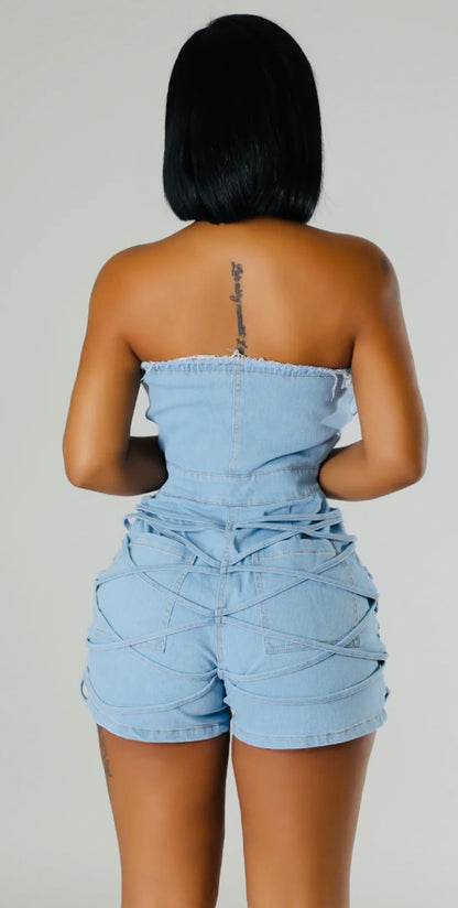 Sudden Silence Frayed Edge Denim Corset Romper