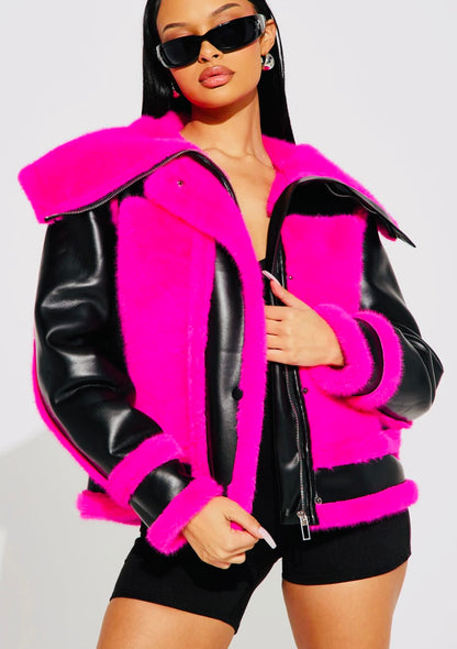 Be Fur Real Pink Faux Fur Aviator Jacket