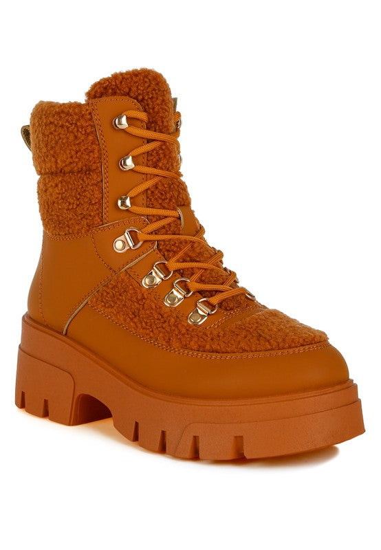 Wellerman Faux Fur Detail Chunky Hiker Boots