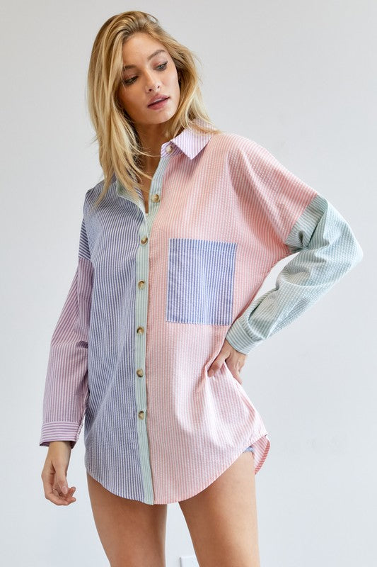 Multi Color Stripe Button Down Shirt