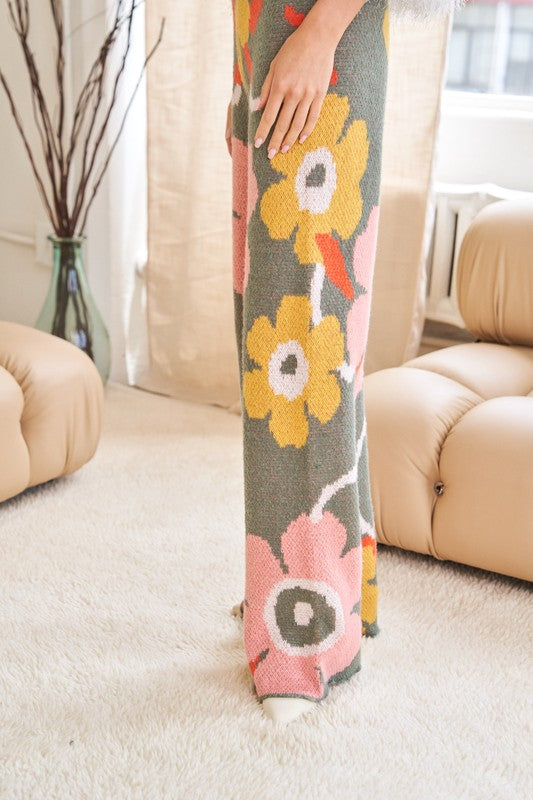 Flower Printed Casual Cozy Full Long Wide Pants