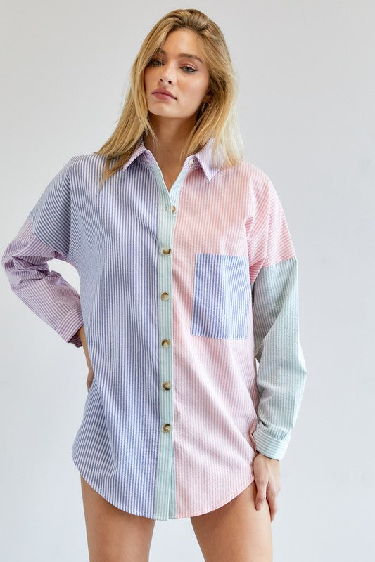 Multi Color Stripe Button Down Shirt