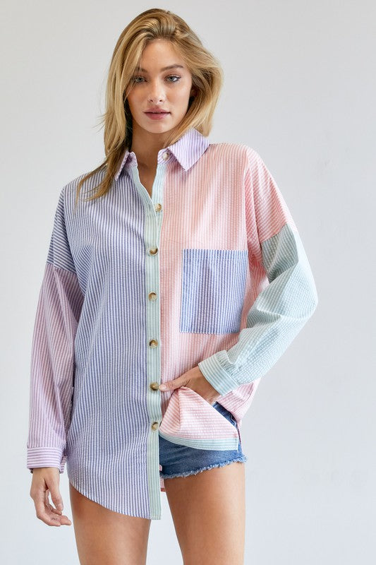 Multi Color Stripe Button Down Shirt