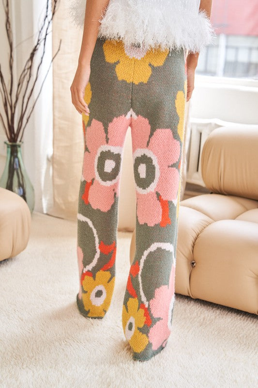 Flower Printed Casual Cozy Full Long Wide Pants