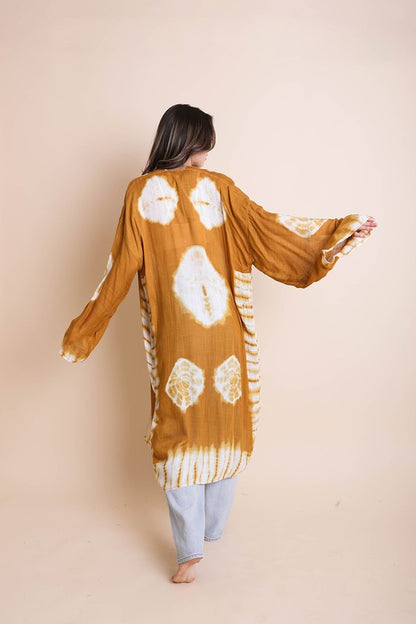 Retro Tie Dye Longline Kimono with Full Sleeves