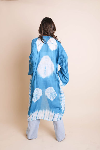 Retro Tie Dye Longline Kimono with Full Sleeves