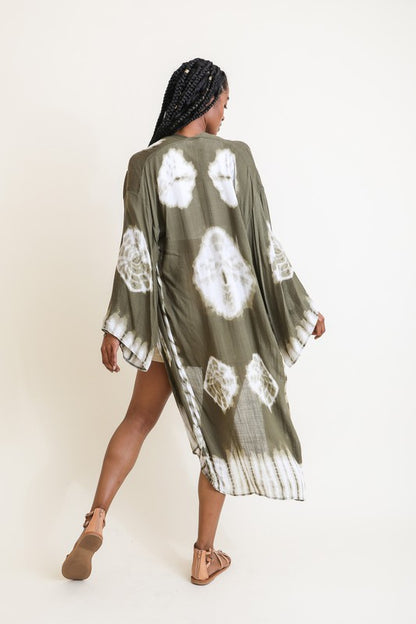 Retro Tie Dye Longline Kimono with Full Sleeves