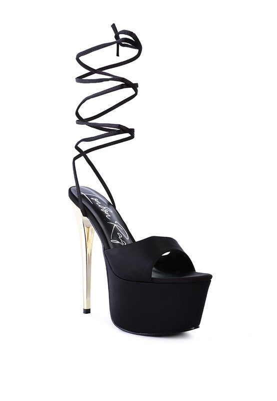 PASSION DRAMATIC PLATFORM LACE UP HEEL SANDALS