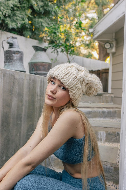 Oversized Chunky Knit Pom Beanie