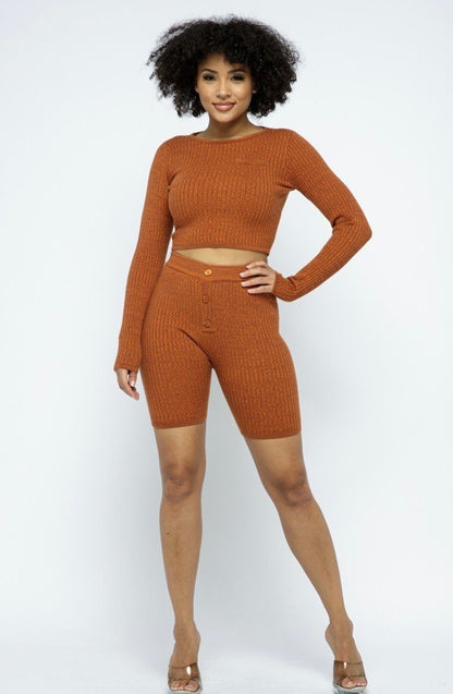 Earn My Loving Knit Long Sleeve Cropped Set