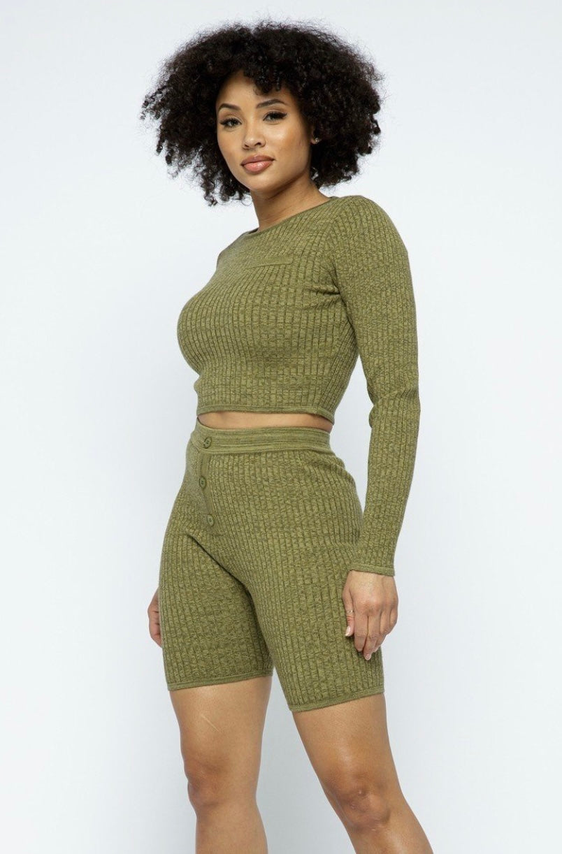 Earn My Loving Knit Long Sleeve Cropped Set