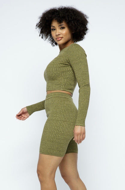 Earn My Loving Knit Long Sleeve Cropped Set