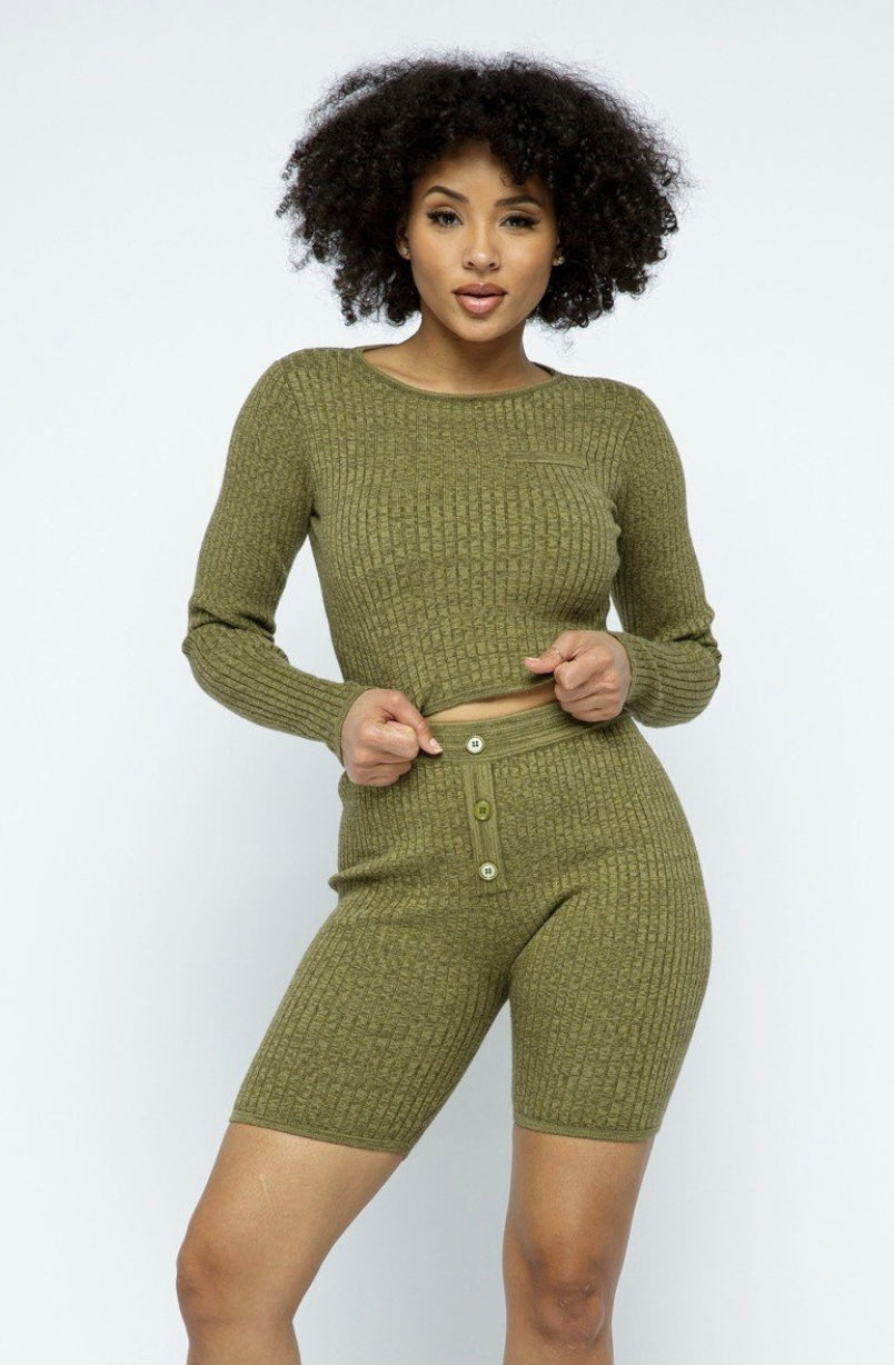 Earn My Loving Knit Long Sleeve Cropped Set