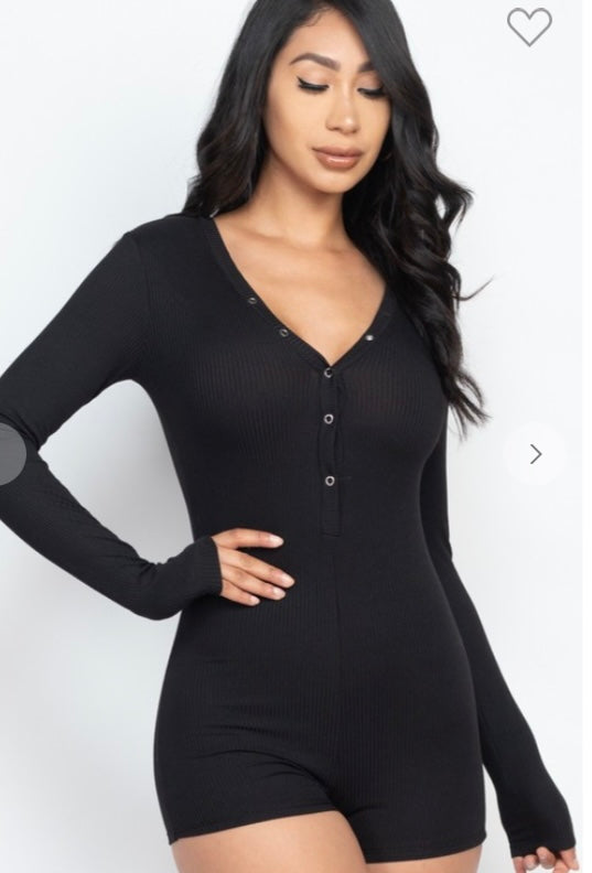 Sexy Deep V Neck Shorts Long Sleeve Knitted One Piece Bodysuit Sexy Pajama Onesie Bodycon Rompers Overall