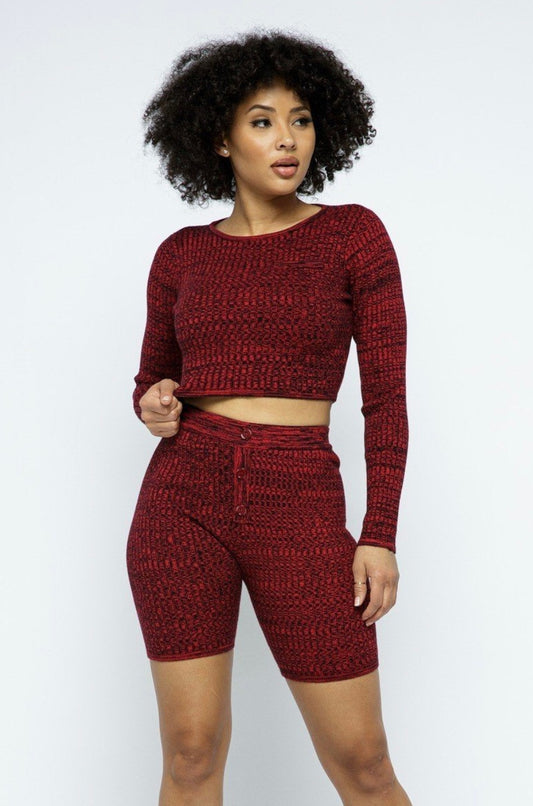 Earn My Loving Knit Long Sleeve Cropped Set