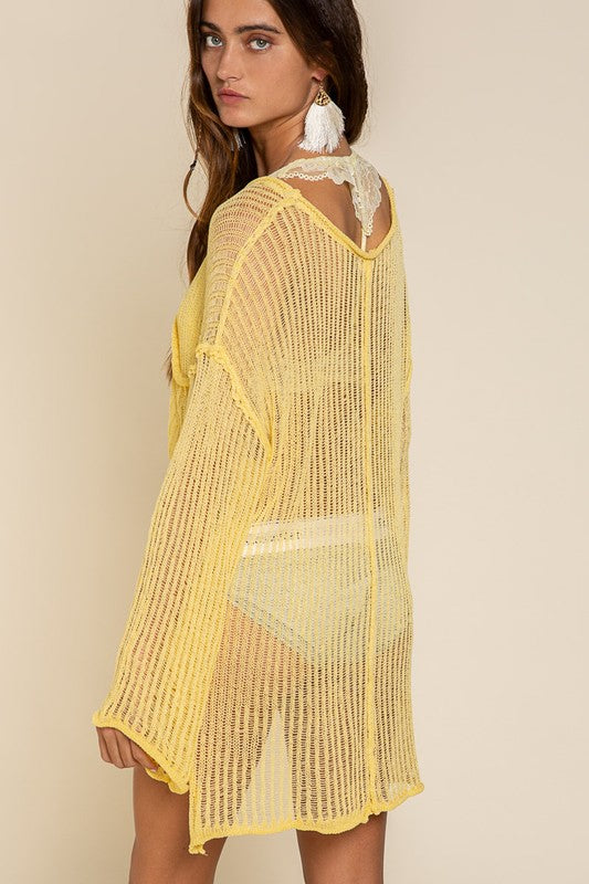Day/Midnight Loose See Through Boat Neck Coverup Sweater